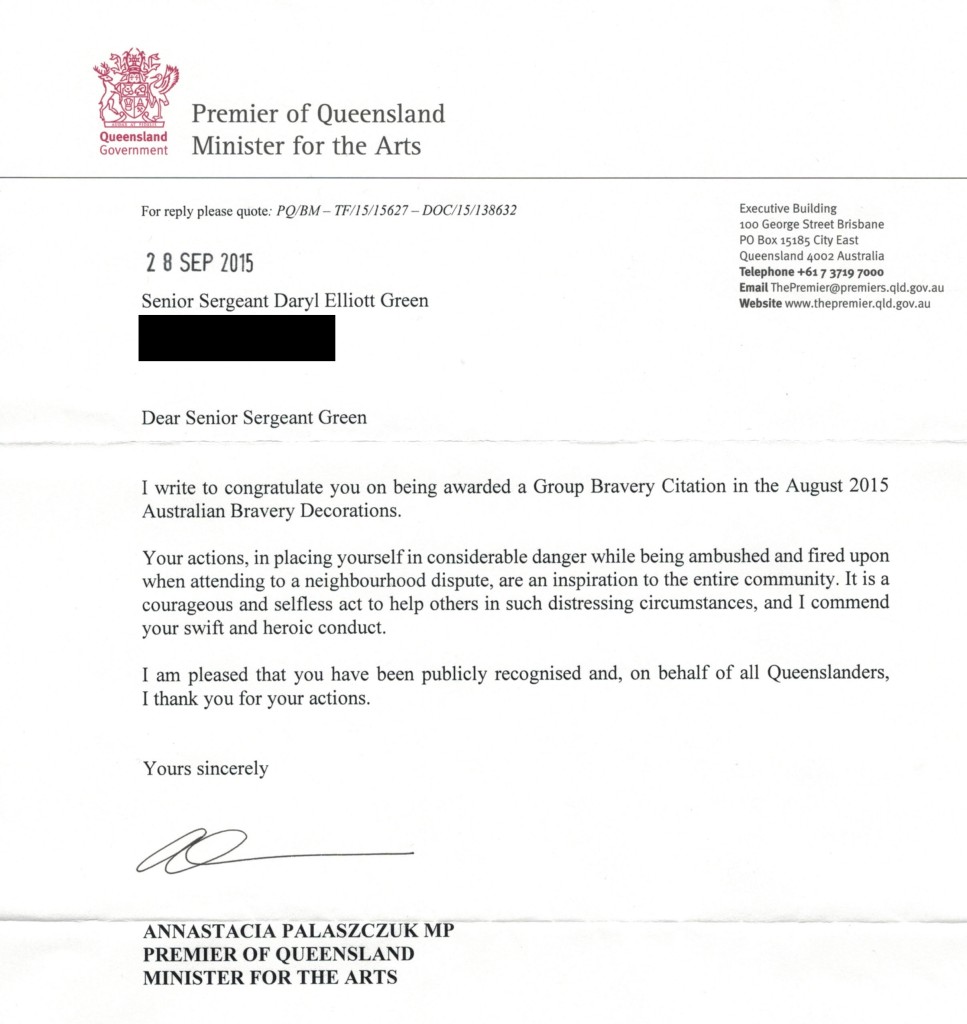 Congratulations from the Premier of Queensland