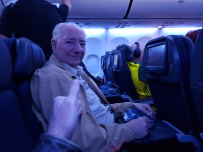On the flight home Daryl gives his dad a thumbs up for a job well done!