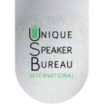 Unique Speaker Bureau International logo with pale globe background
