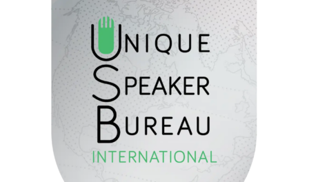Unique Speaker Bureau International logo with pale globe background