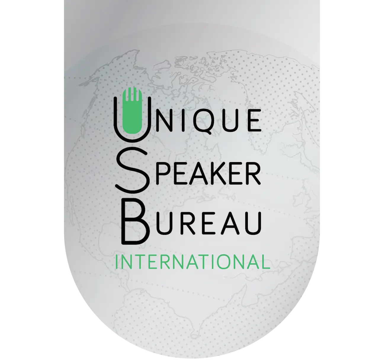 Unique Speaker Bureau International logo with pale globe background