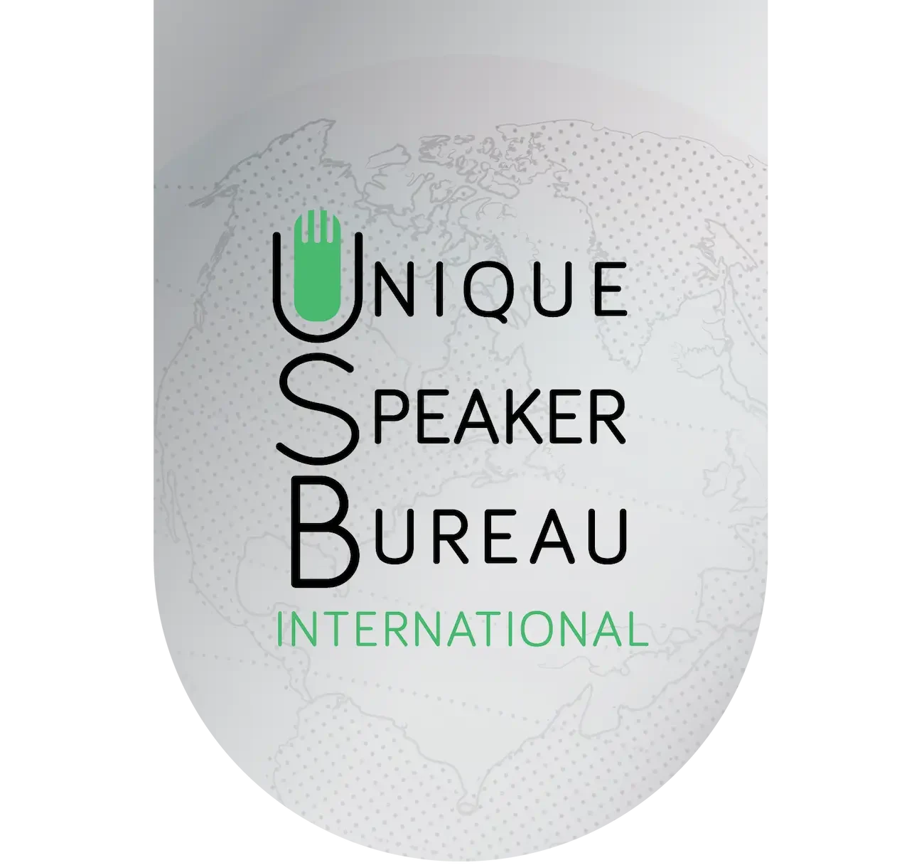 Unique Speaker Bureau International logo with pale globe background